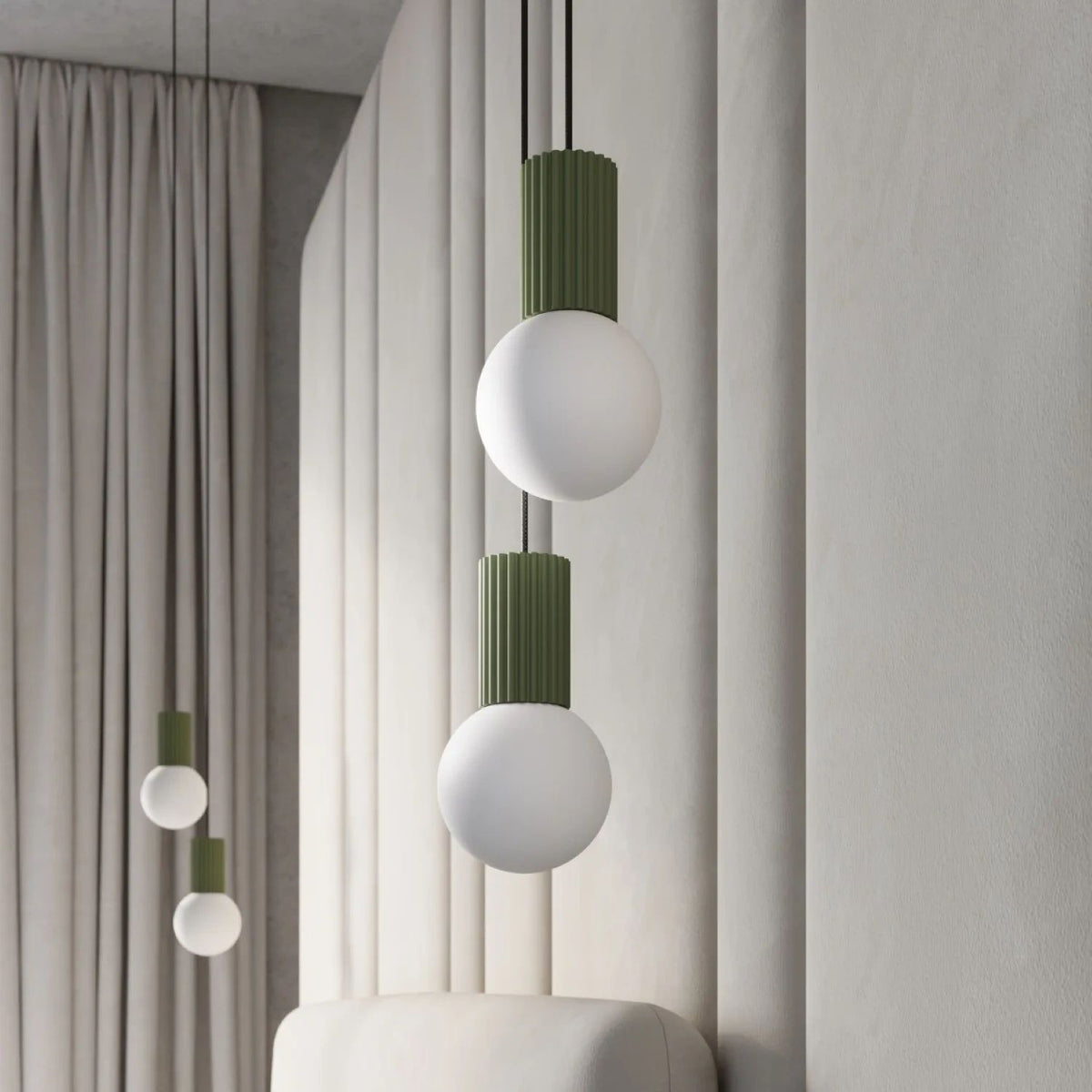 
Design Pendellampe „Halo“, 2-flammig - Olivgrün