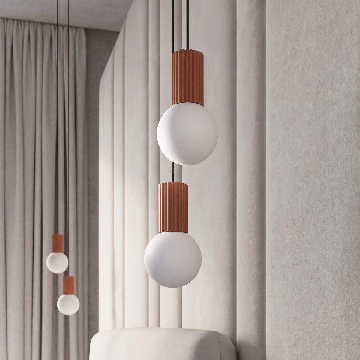 
Design Pendellampe „Halo“, 2-flammig - Ockerrot