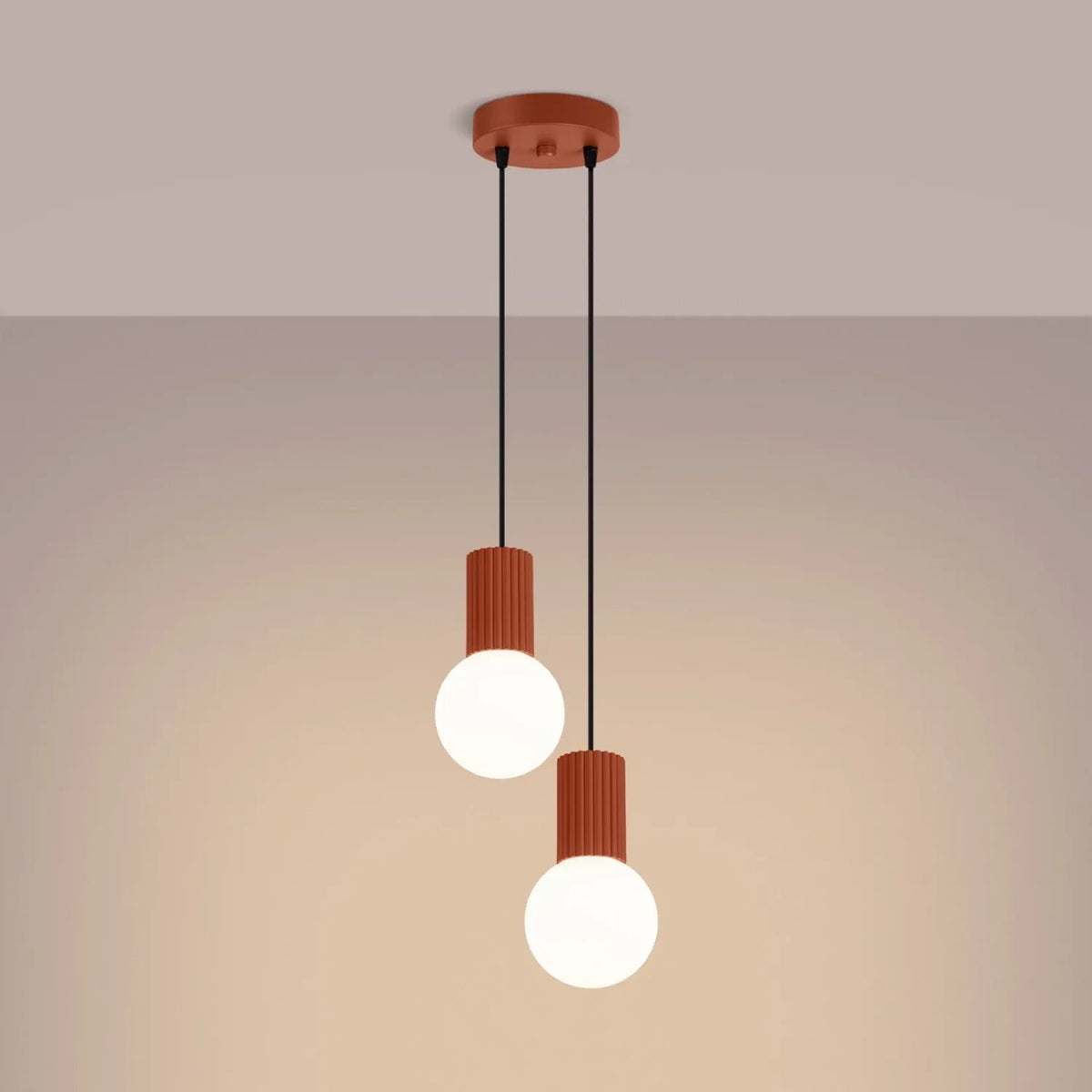 
Design Pendellampe „Halo“, 2-flammig - Ockerrot