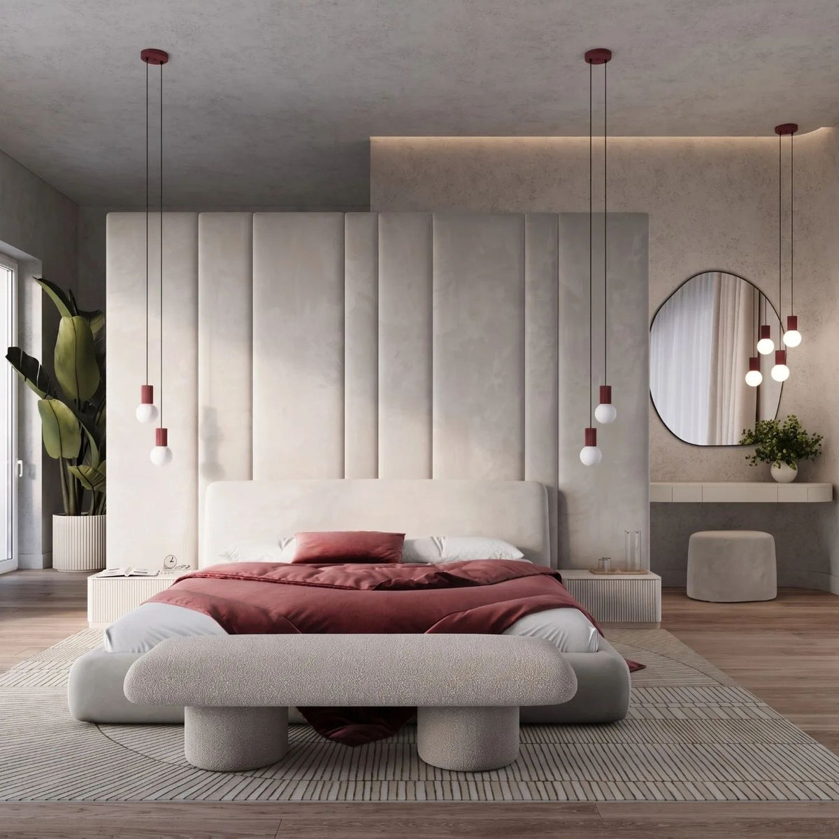 
Design Pendellampe „Halo“, 2-flammig - Burgundrot