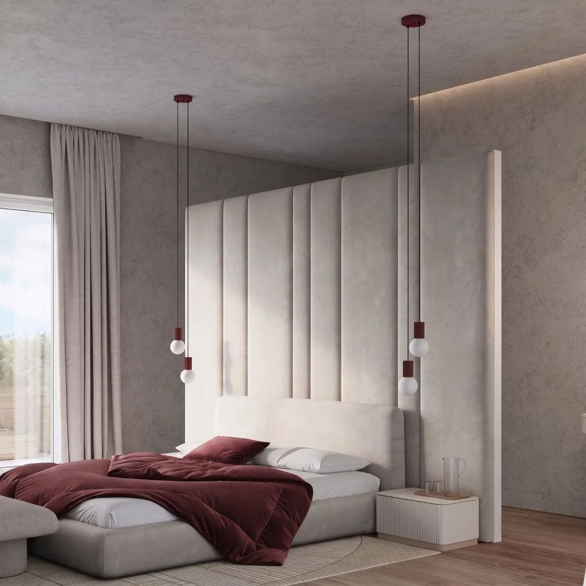 
Design Pendellampe „Halo“, 2-flammig - Burgundrot
