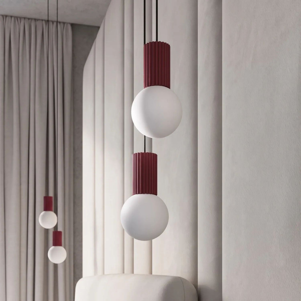 
Design Pendellampe „Halo“, 2-flammig - Burgundrot