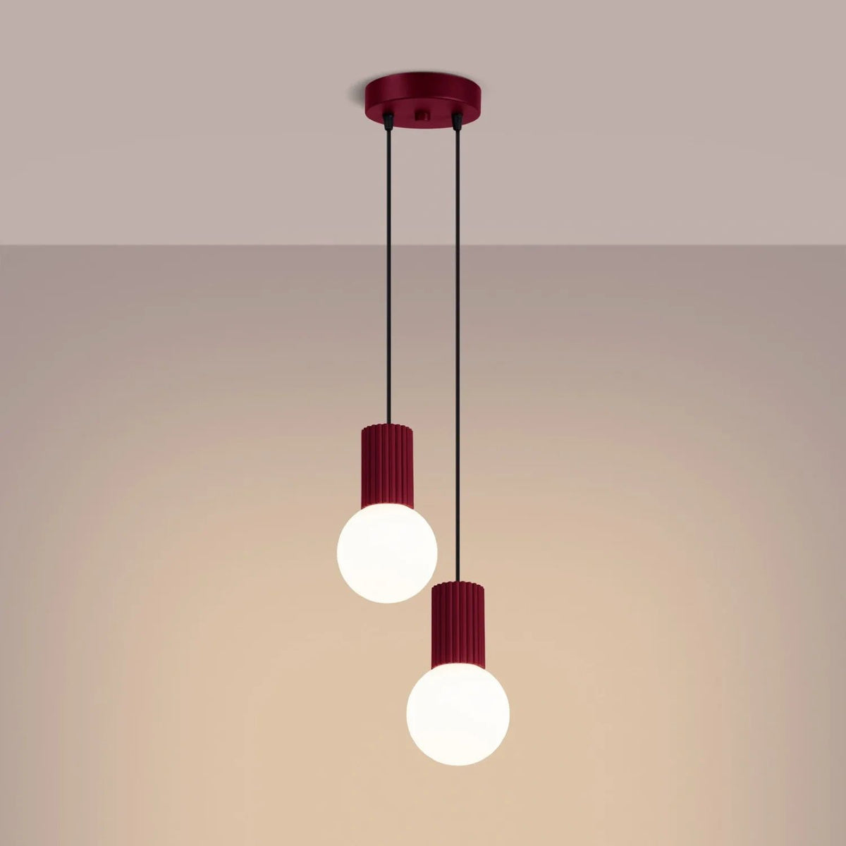 
Design Pendellampe „Halo“, 2-flammig - Burgundrot