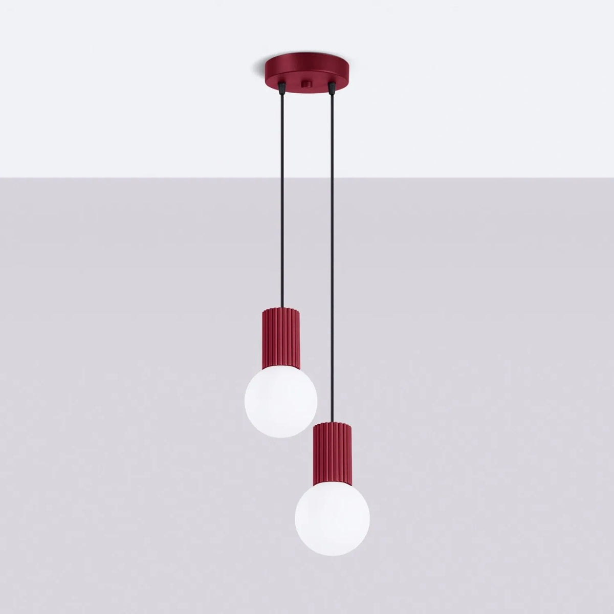 
Design Pendellampe „Halo“, 2-flammig - Burgundrot