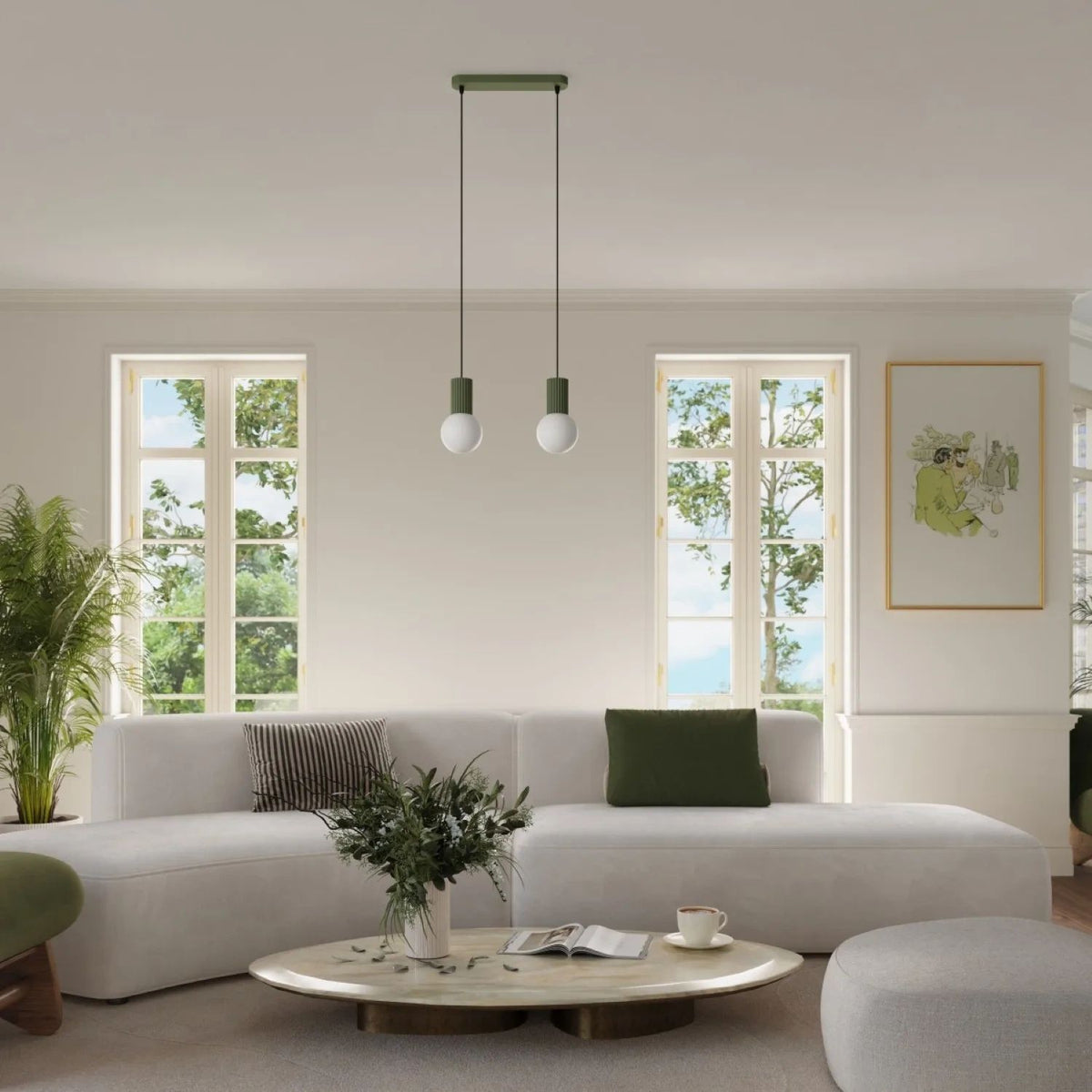 
Design Pendellampe „Halo II“, 2-flammig - Olivgrün