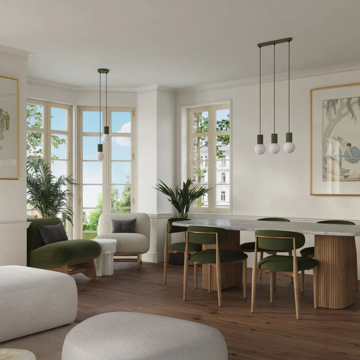 
Design Pendellampe „Halo II“, 2-flammig - Olivgrün