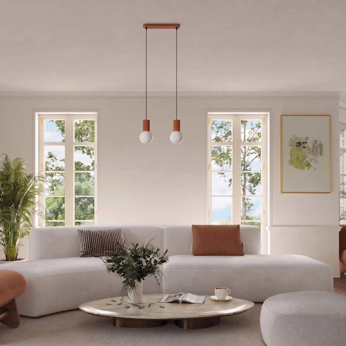 
Design Pendellampe „Halo II“, 2-flammig - Ockerrot