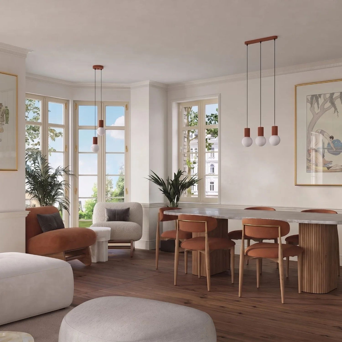 
Design Pendellampe „Halo II“, 2-flammig - Ockerrot