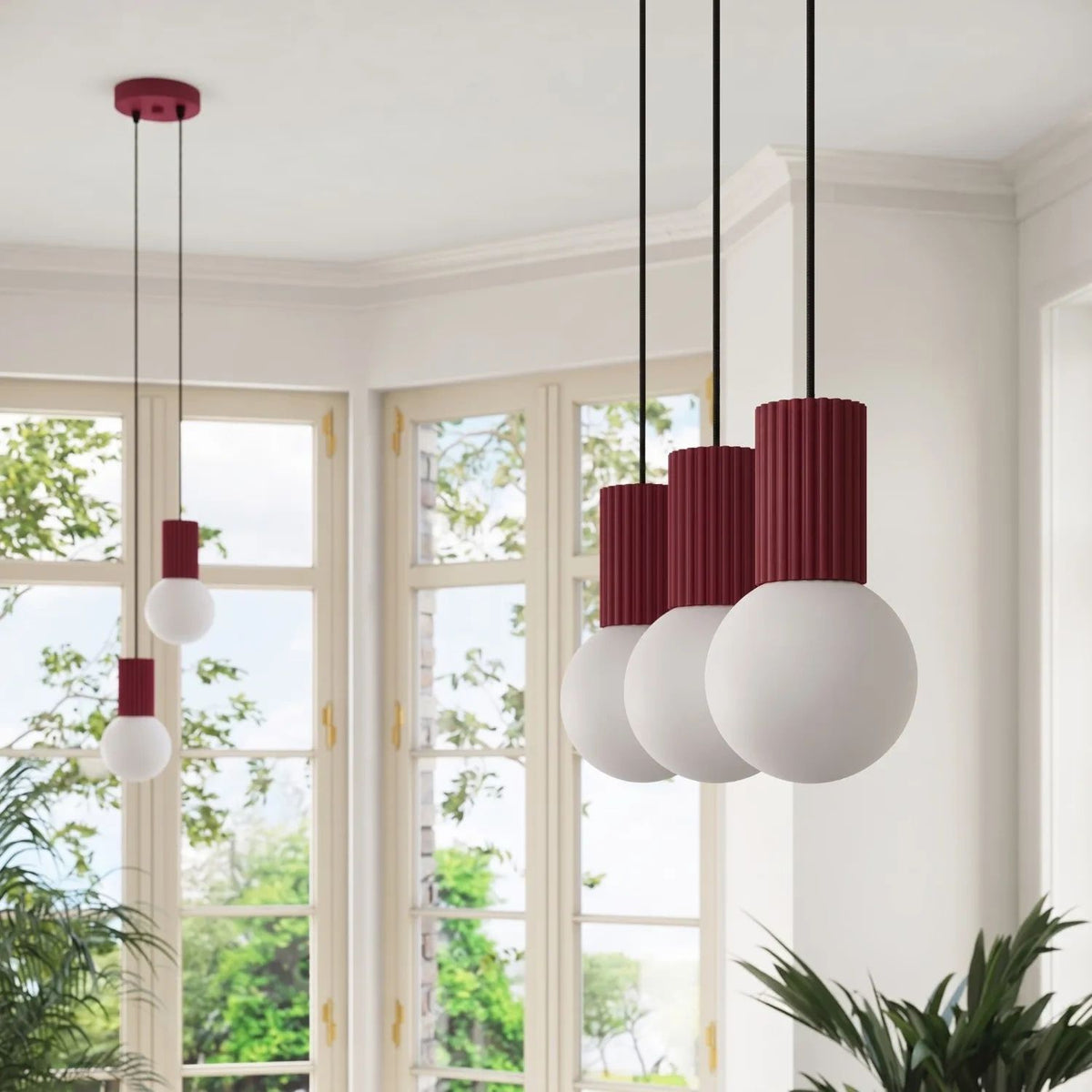 
Design Pendellampe „Halo II“, 2-flammig - Burgundrot