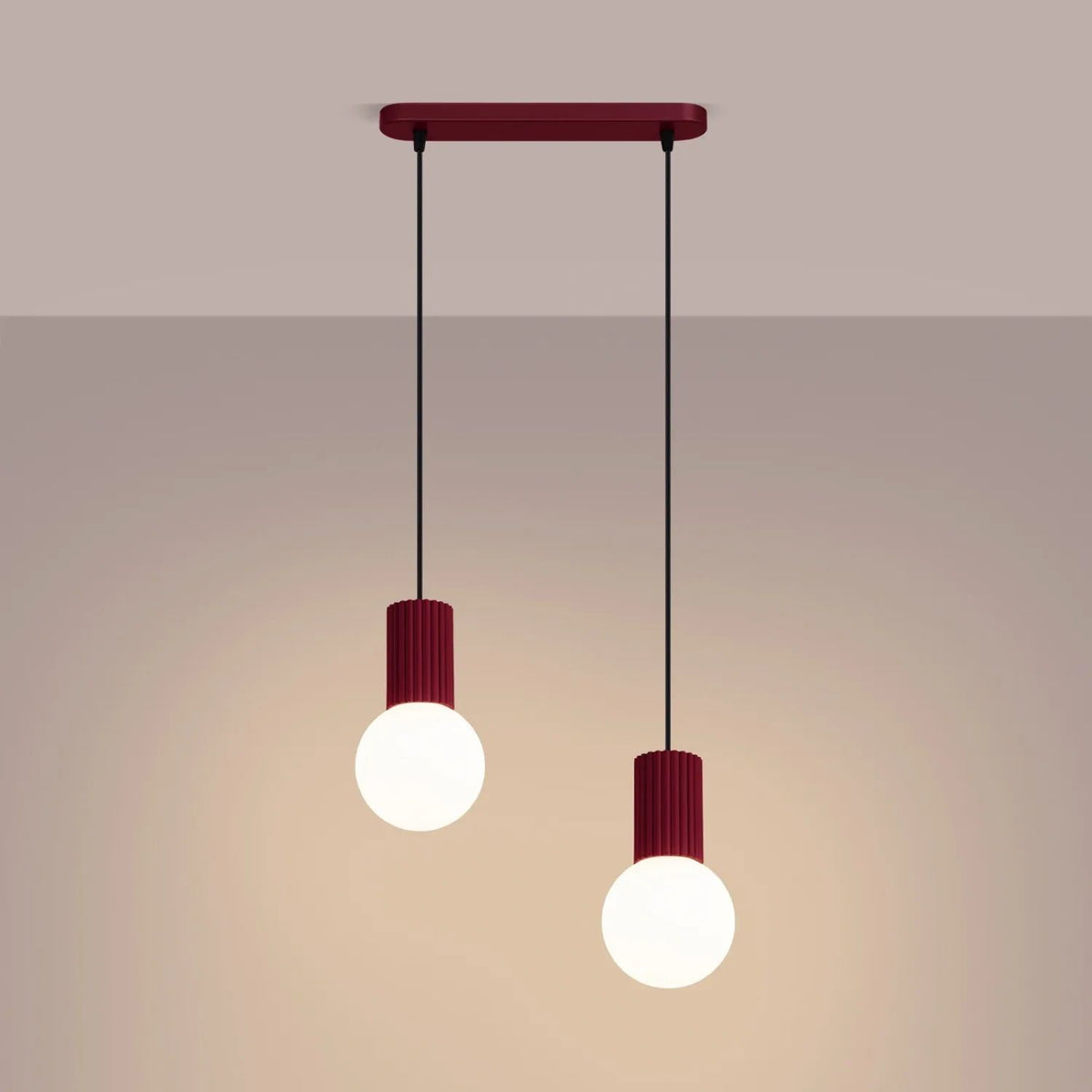 
Design Pendellampe „Halo II“, 2-flammig - Burgundrot