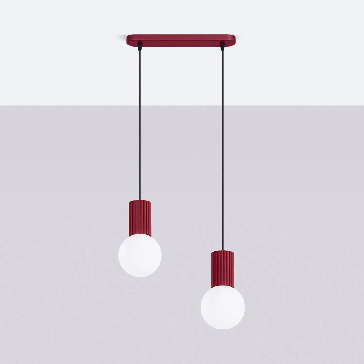 
Design Pendellampe „Halo II“, 2-flammig - Burgundrot
