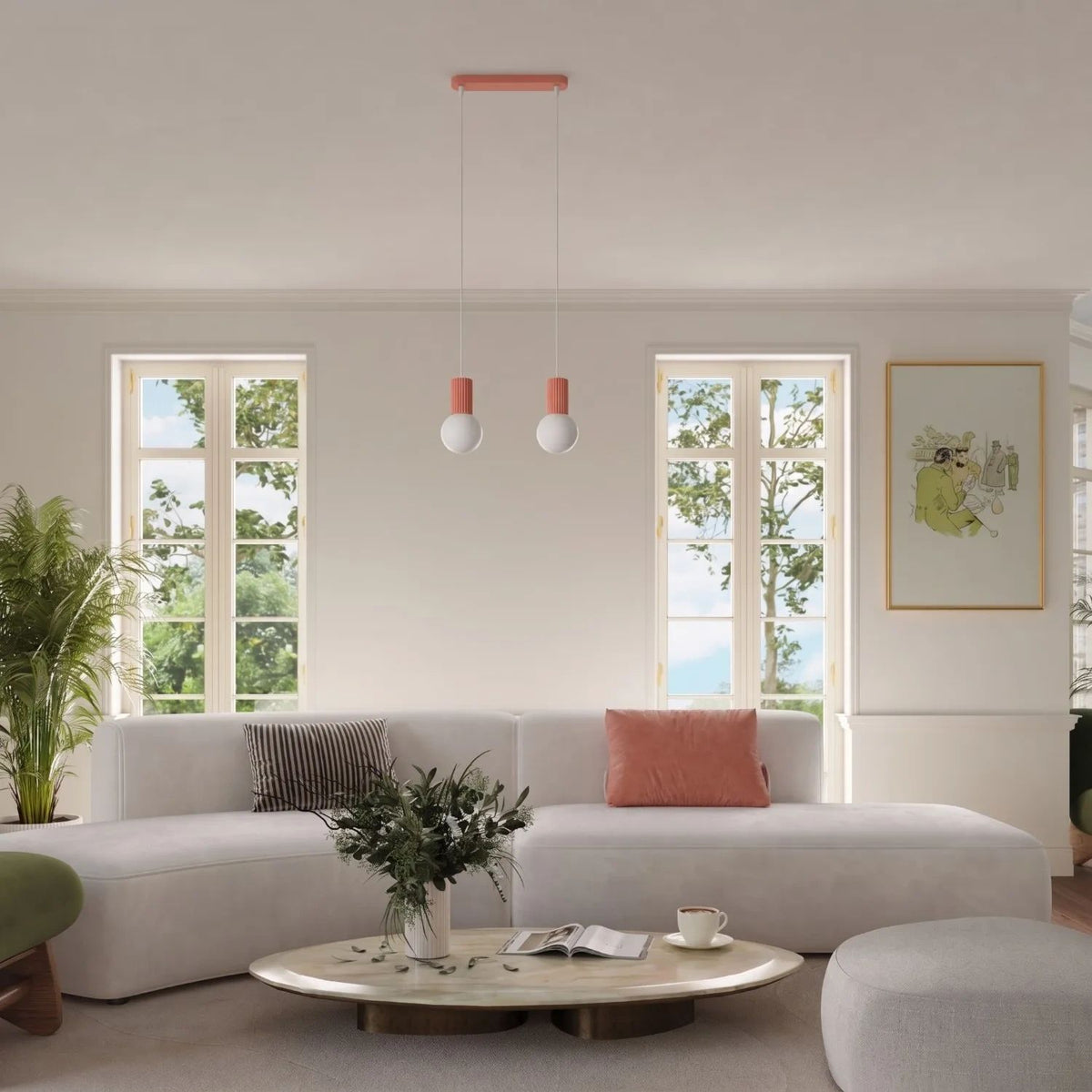 
Design Pendellampe „Halo II“, 2-flammig - Apricot