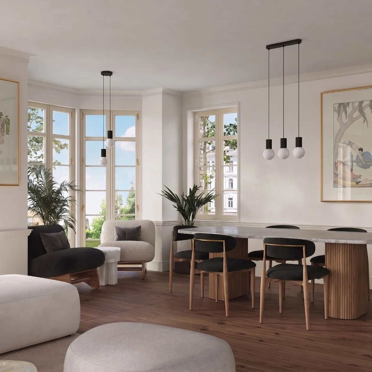 
Design Pendellampe „Halo II“, 3-flammig - Schwarz