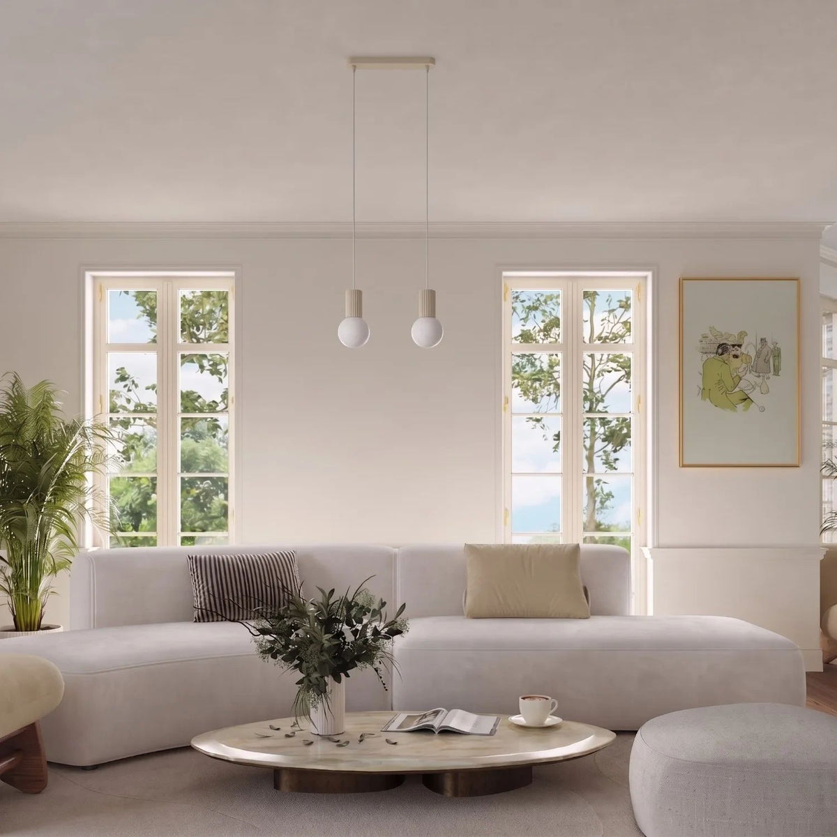 
Design Pendellampe „Halo II“, 3-flammig - Beige