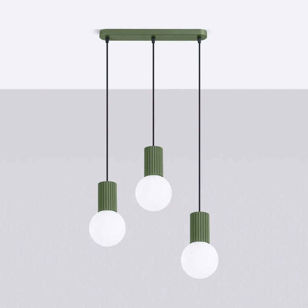 
Design Pendellampe „Halo II“, 3-flammig - Olivgrün