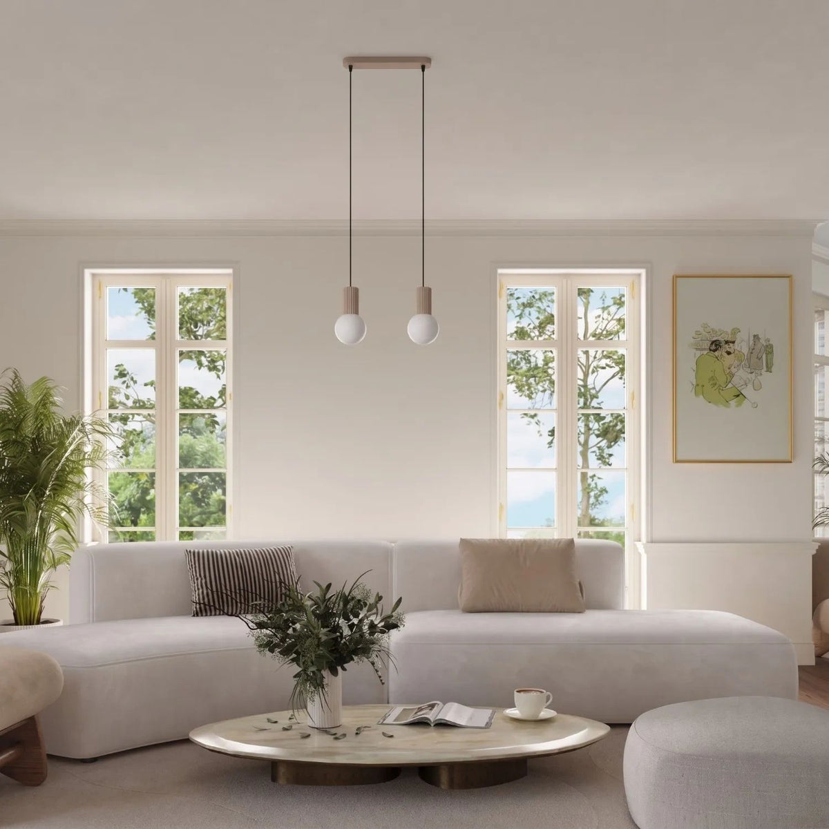 
Design Pendellampe „Halo II“, 3-flammig - Taupe