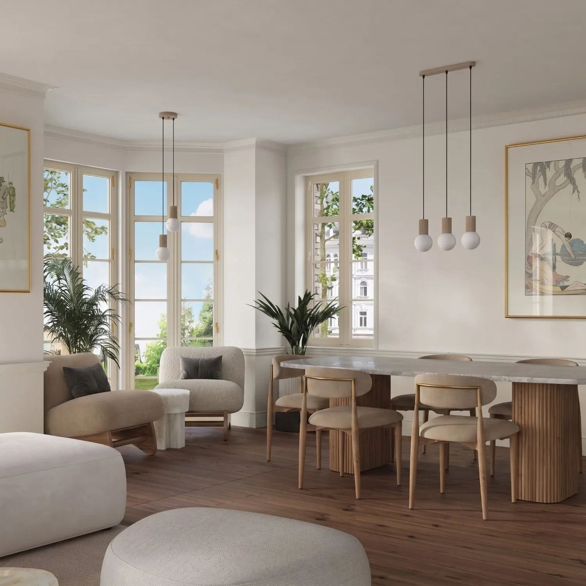 
Design Pendellampe „Halo II“, 3-flammig - Taupe