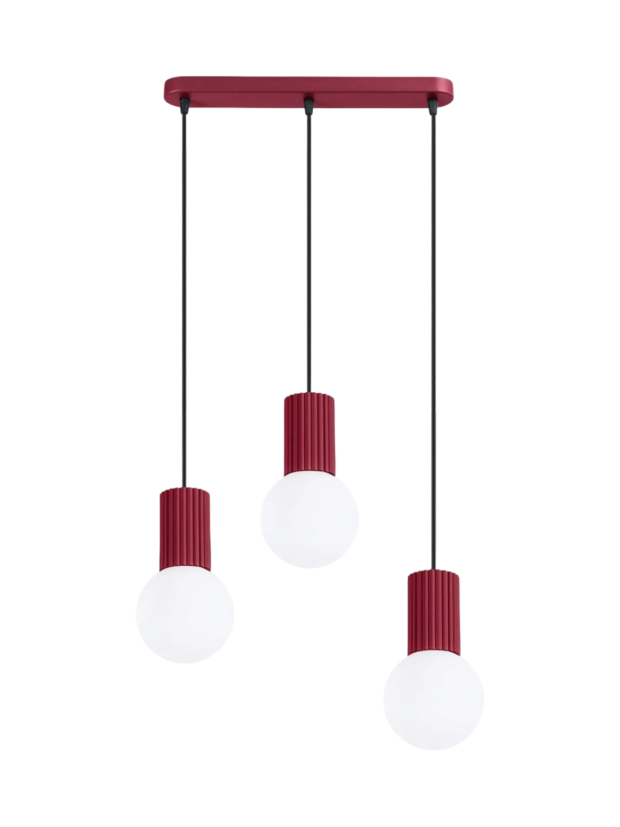 
Design Pendellampe „Halo II“, 3-flammig - Burgundrot