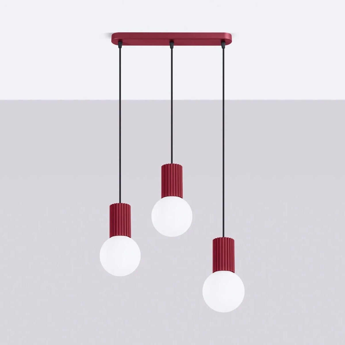 
Design Pendellampe „Halo II“, 3-flammig - Burgundrot