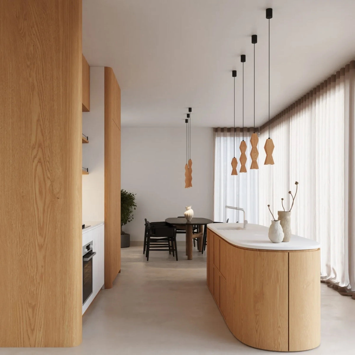 
Design Pendellampe „Kubbe“ - Naturholz / L