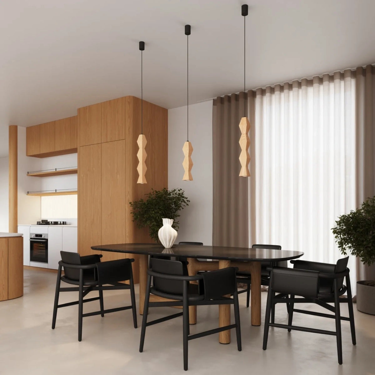 
Lampada a sospensione di design „Kubbe“ - Legno naturale / L