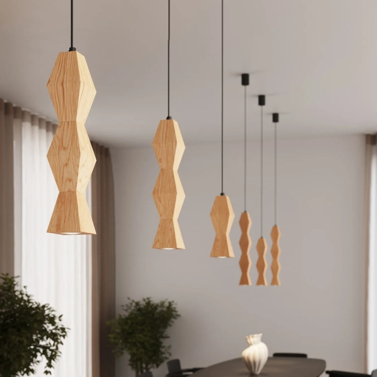 
Lampada a sospensione di design „Kubbe“ - Legno naturale / L