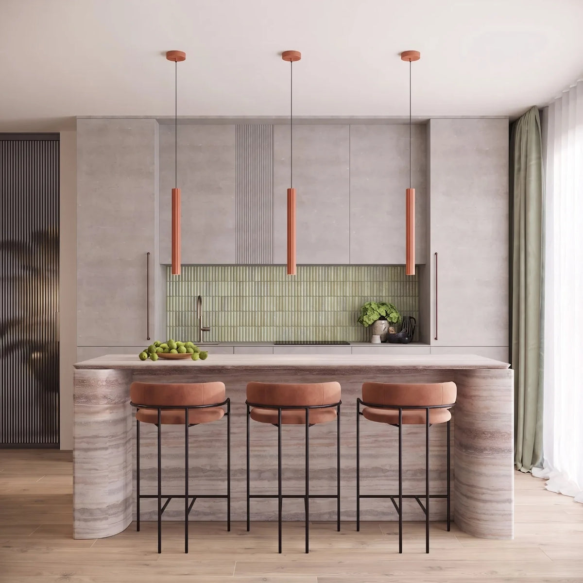
Design Pendellampe „Arche“ - 2-flammig - Ockerrot