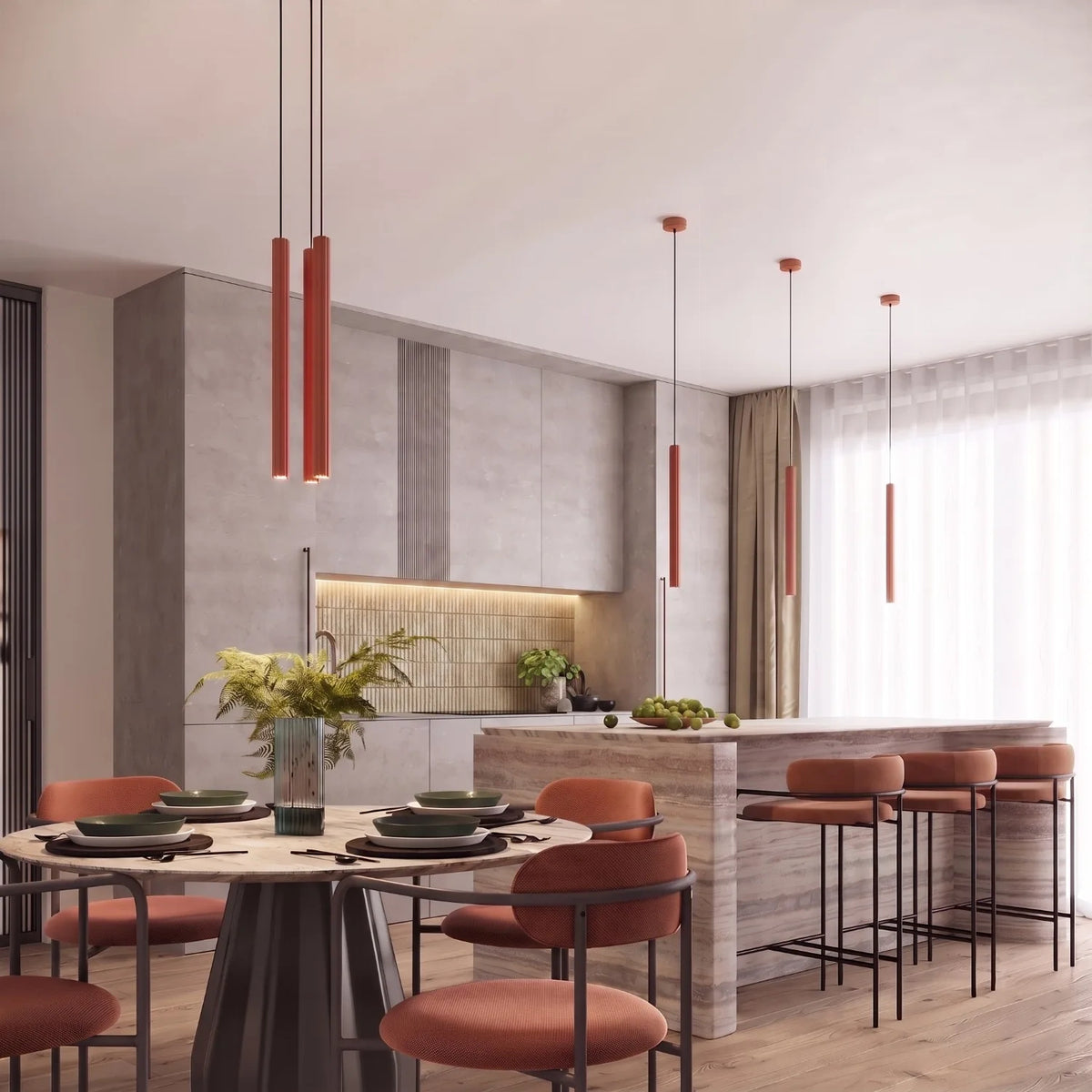 
Design Pendellampe „Arche“ - 2-flammig - Ockerrot
