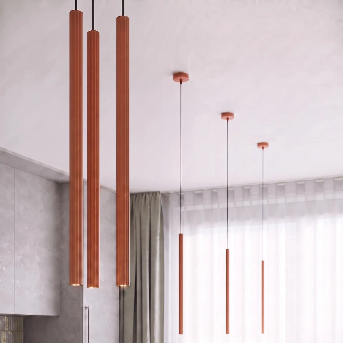 
Design Pendellampe „Arche“ - 2-flammig - Ockerrot