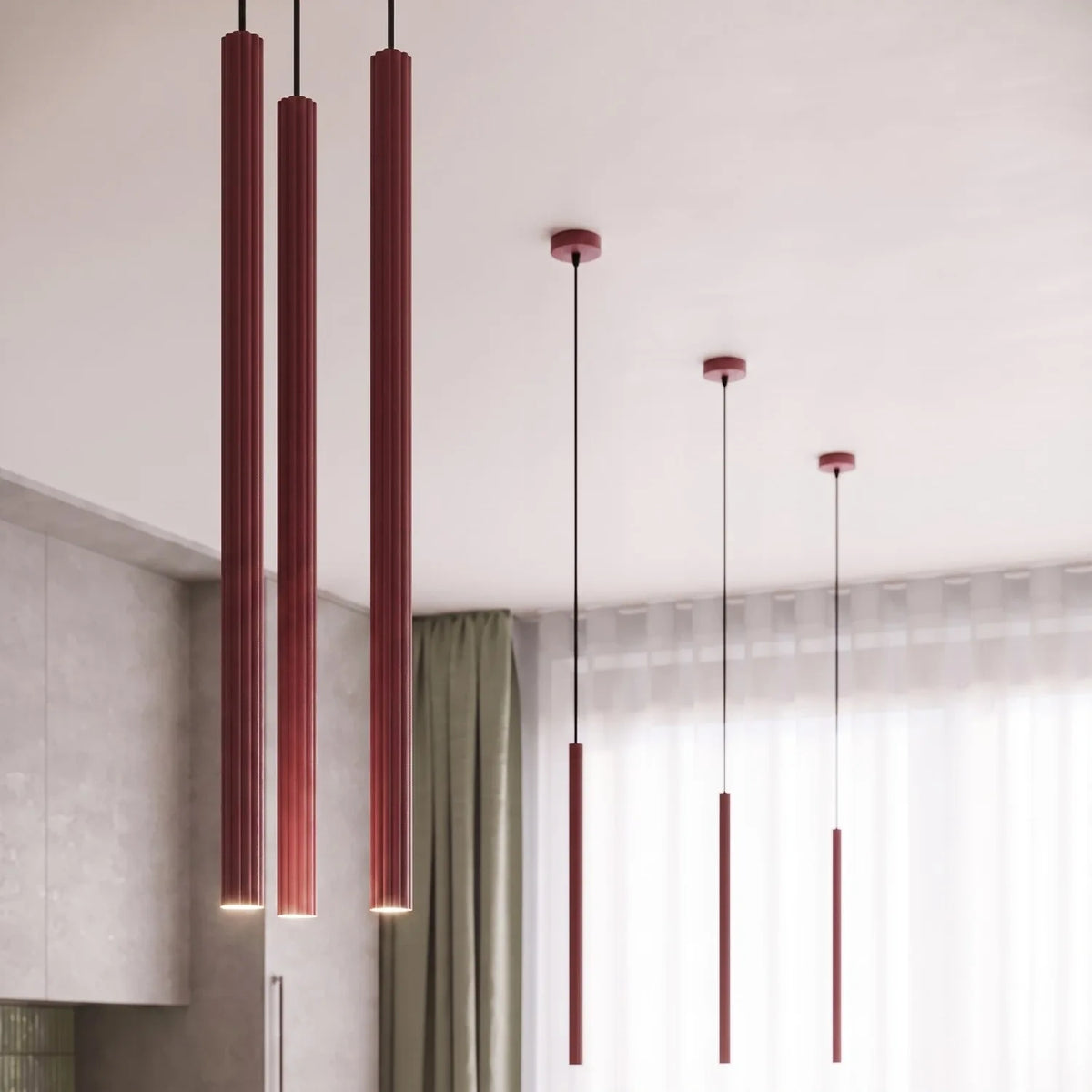 
Design Pendellampe „Arche“ - 2-flammig - Burgundrot