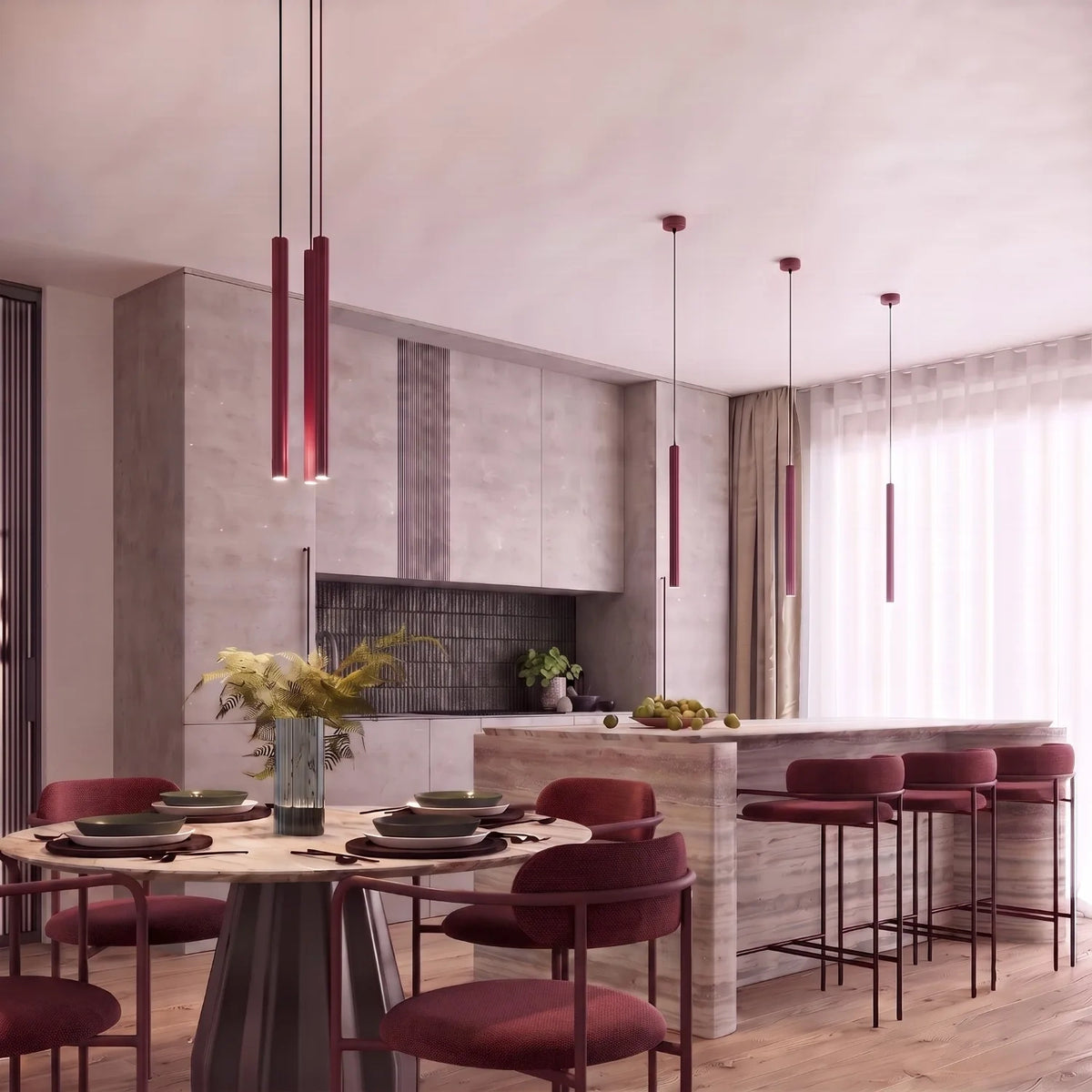 
Design Pendellampe „Arche“ - 2-flammig - Burgundrot