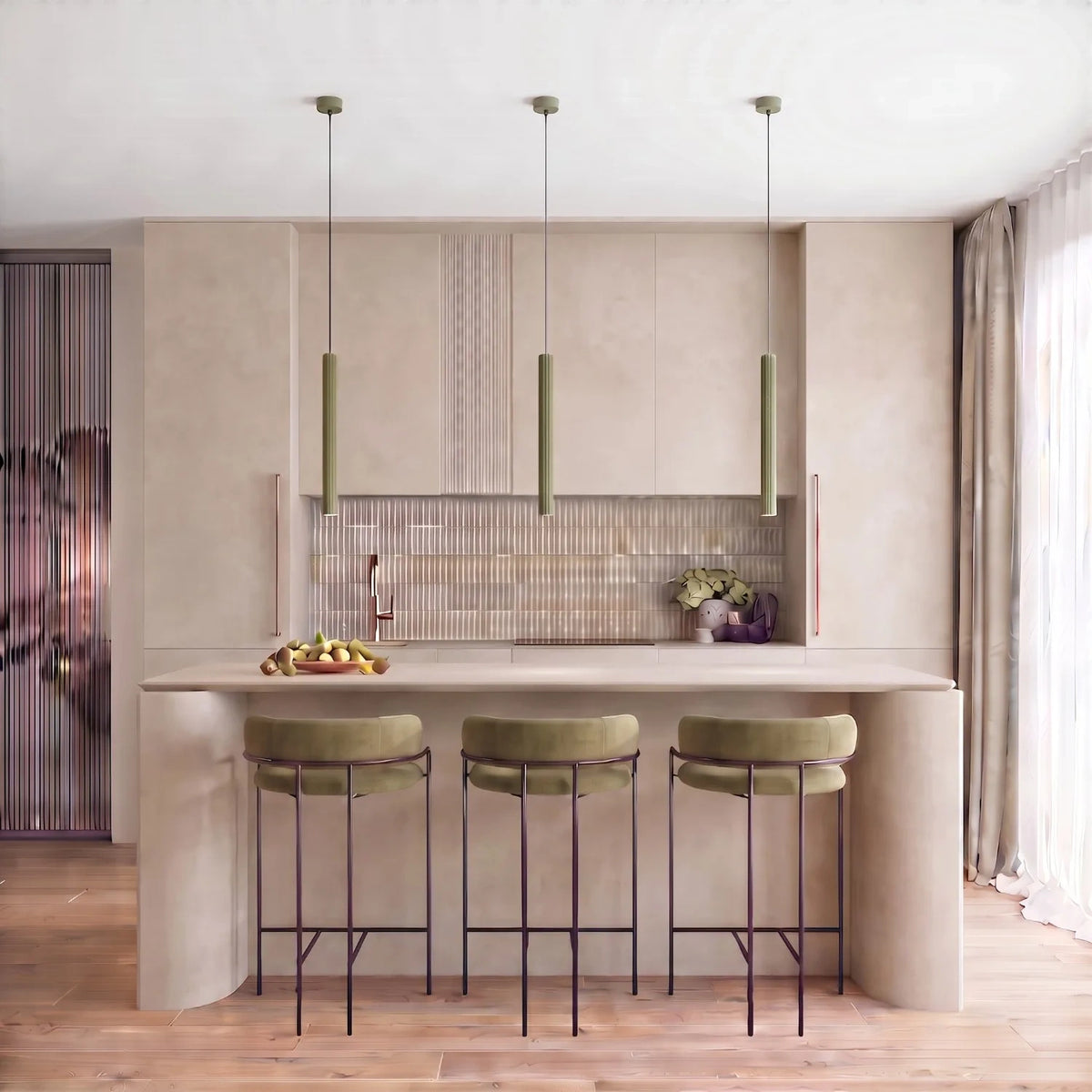 
Design Pendellampe „Arche“ - 2-flammig - Olivgrün