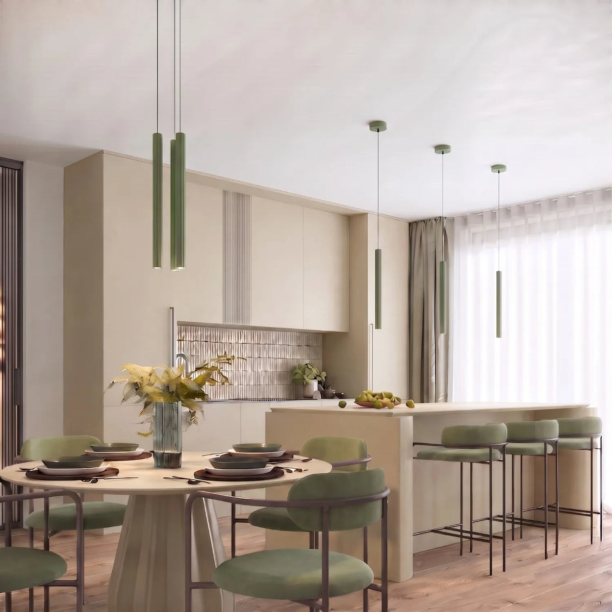 
Design Pendellampe „Arche“ - 2-flammig - Olivgrün