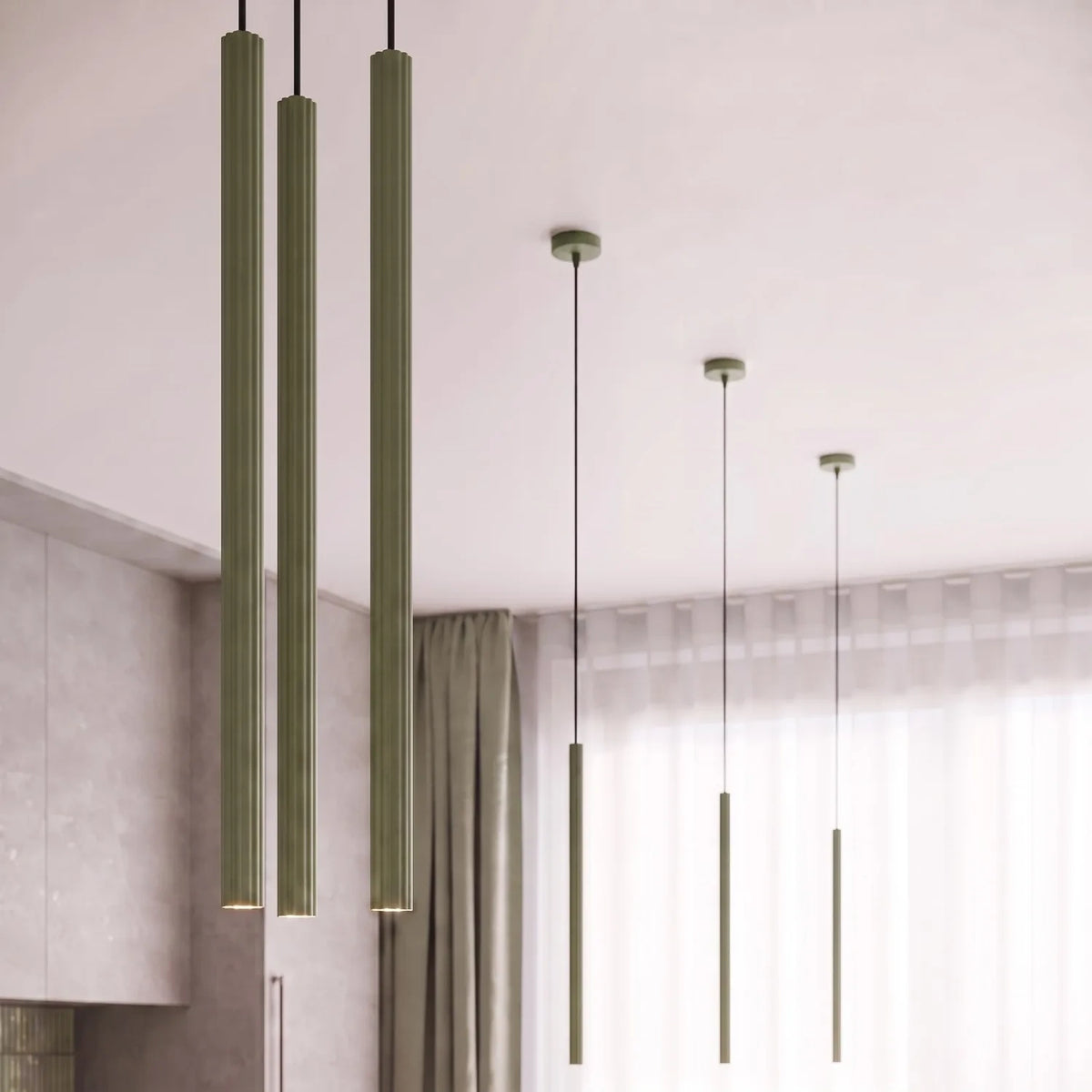 
Design Pendellampe „Arche“ - 2-flammig - Olivgrün