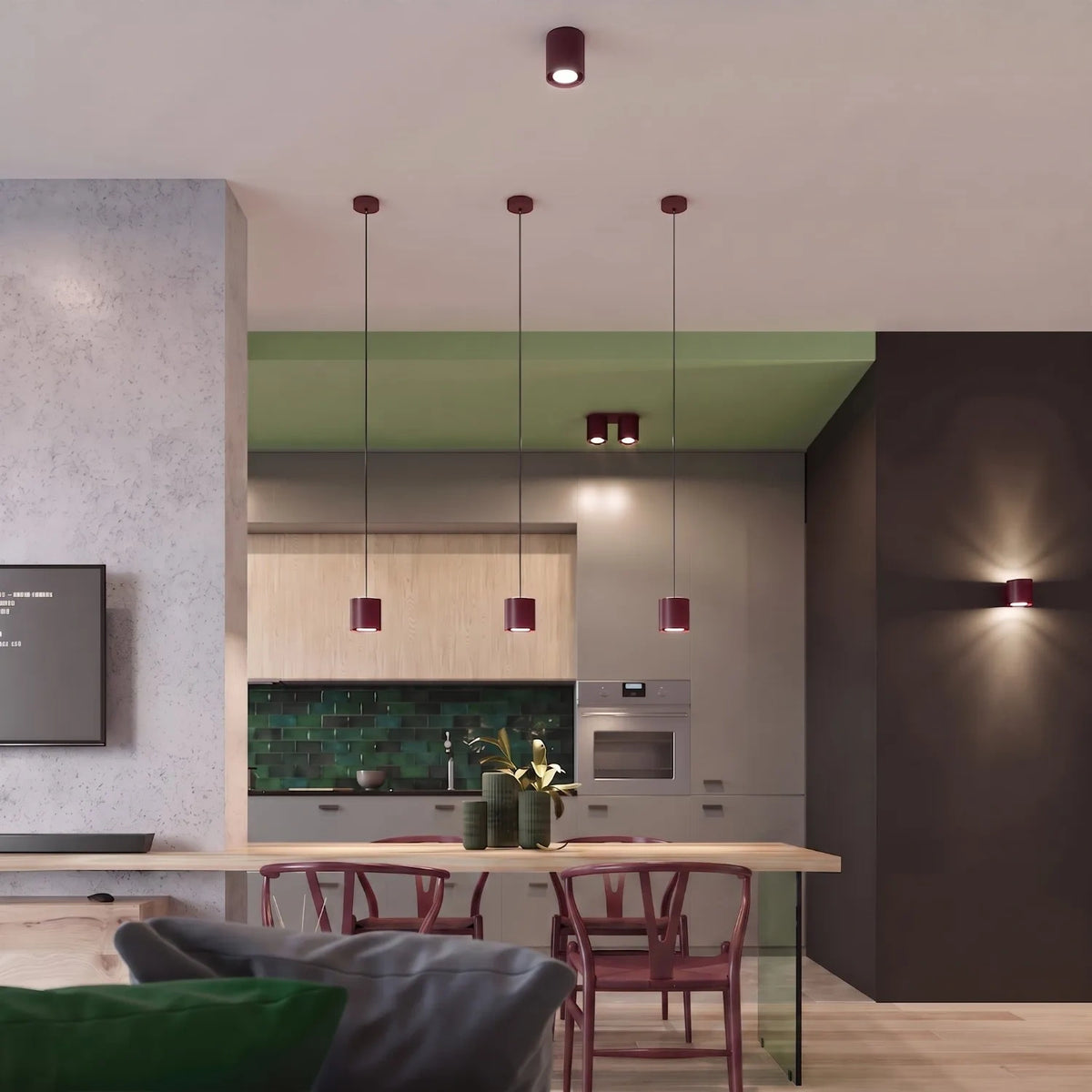 
Lampada da soffitto di design «Orbis» a 2 luci - Rosso bordeaux
