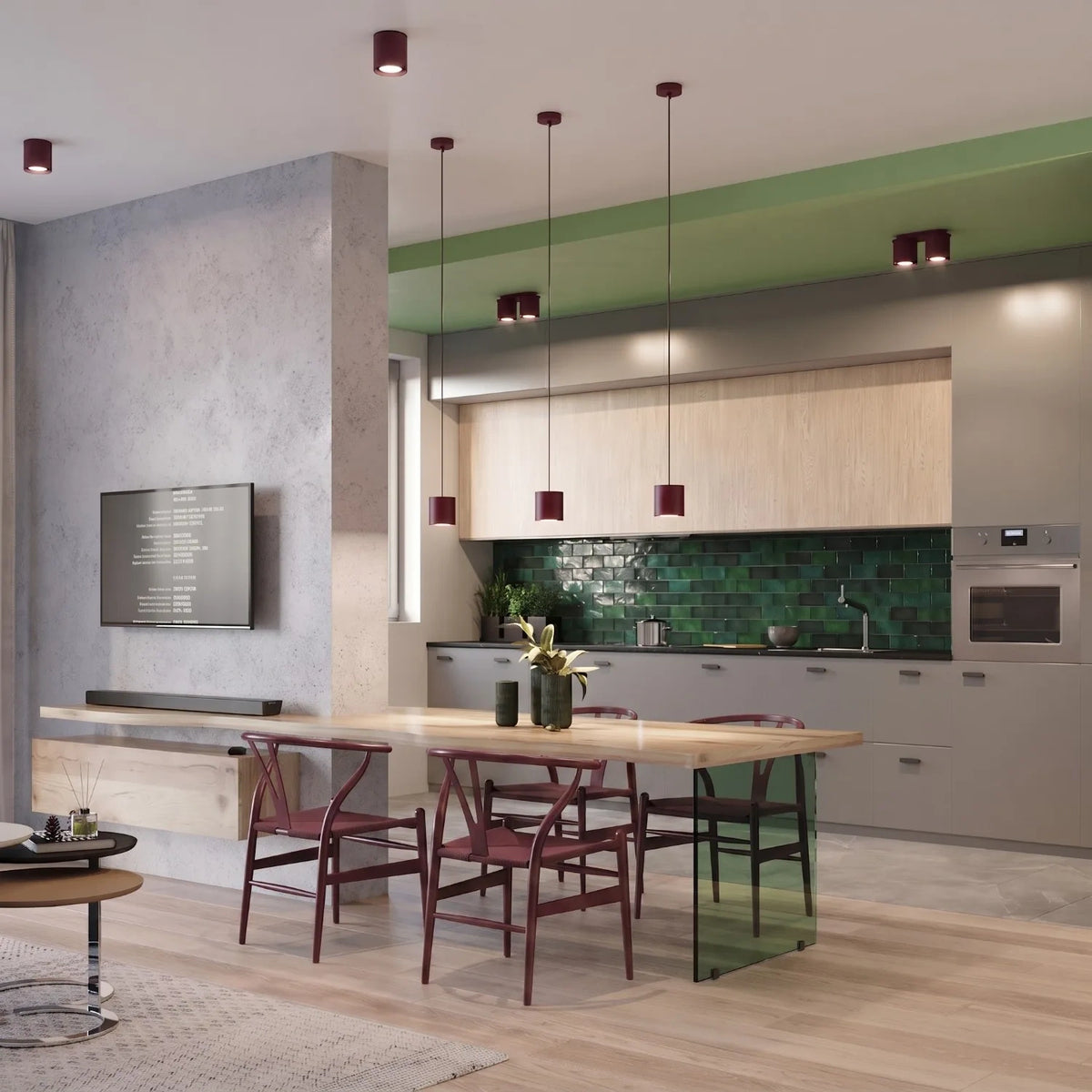 
Lampada da soffitto di design «Orbis» a 2 luci - Rosso bordeaux
