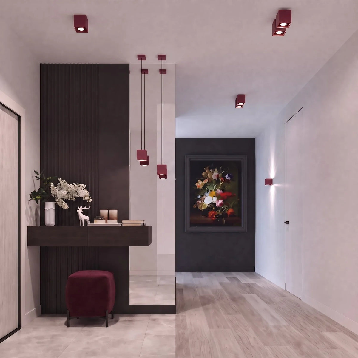 
Lampada da parete di design «Quad» a 1 luce - Rosso bordeaux