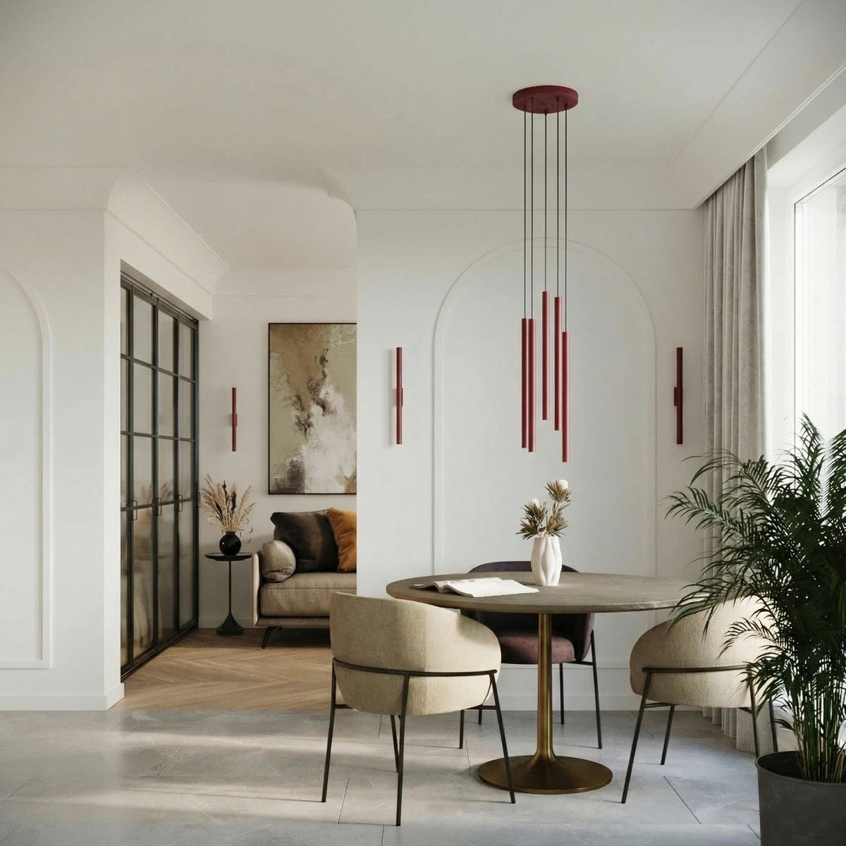 
Design Pendellampe „Pastelo“ 3-flammig - Burgundrot