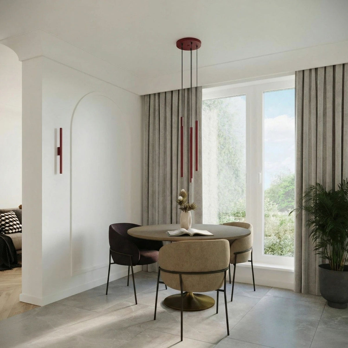 
Design Pendellampe „Pastelo“ 3-flammig - Burgundrot