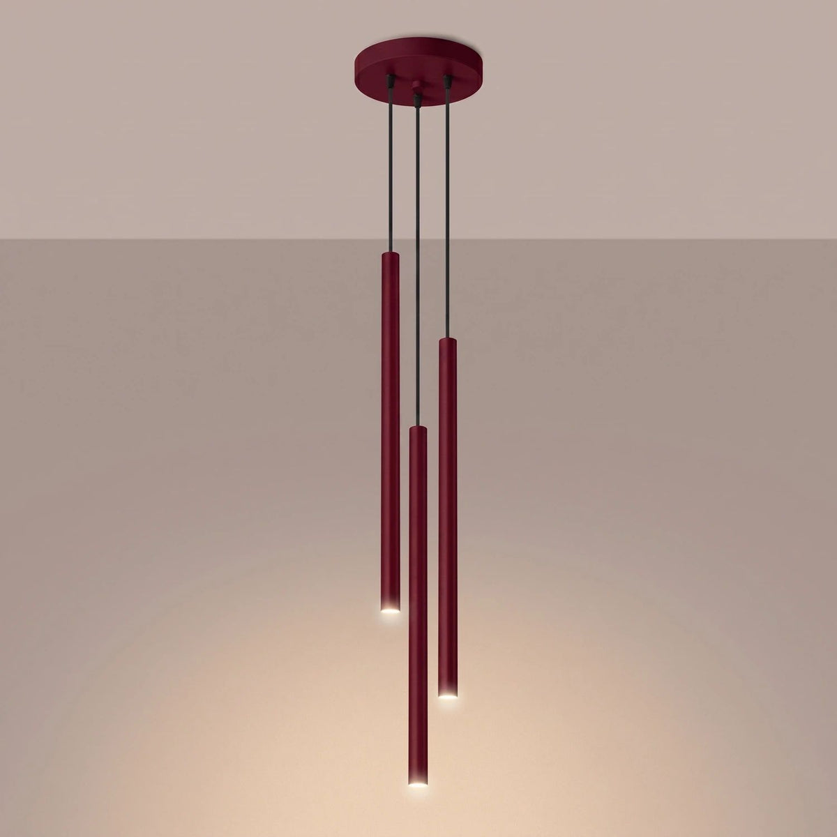 
Design Pendellampe „Pastelo“ 3-flammig - Burgundrot