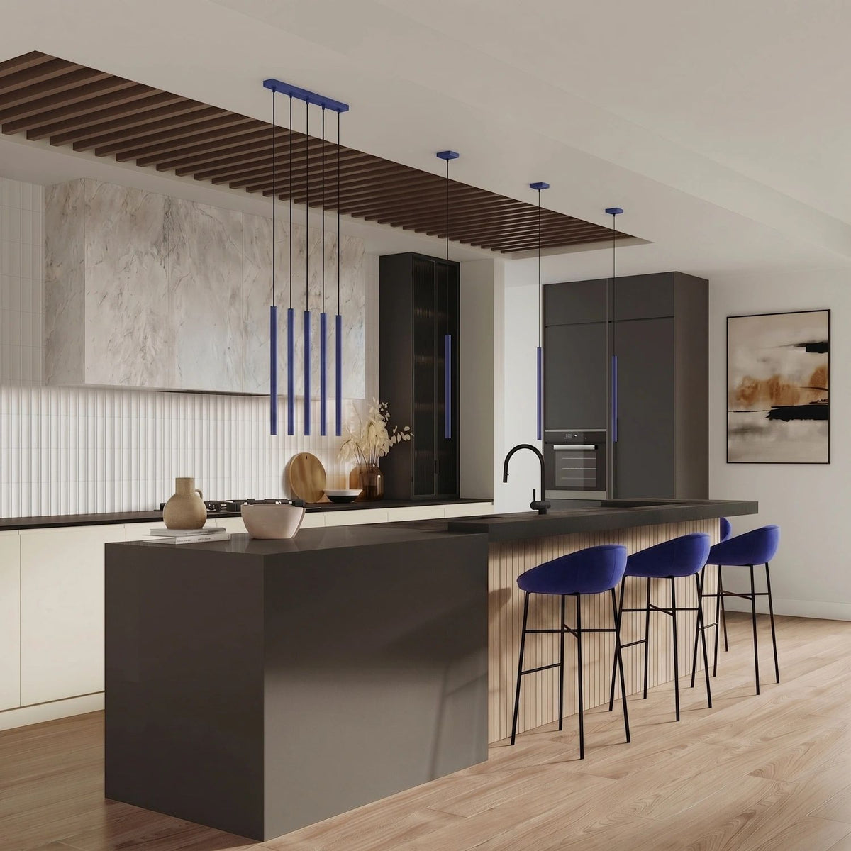
Design Pendellampe „Pastelo“ 3-flammig - Ultramarine