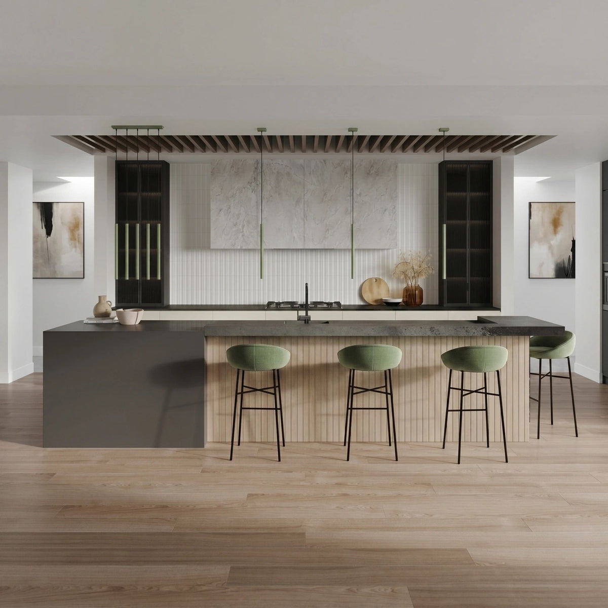 
Design Pendellampe „Pastelo“ 3-flammig - Salbeigrün
