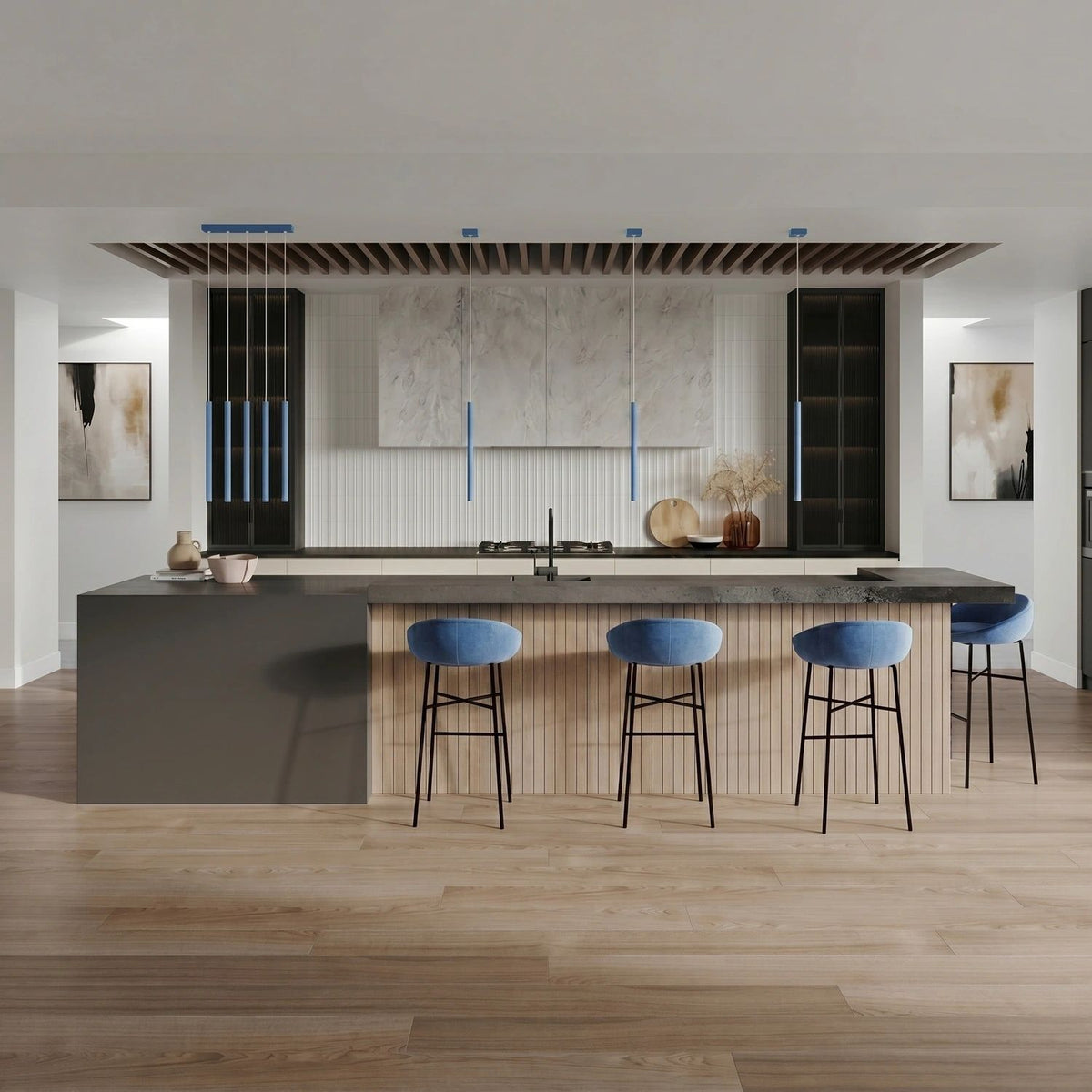 
Design Pendellampe „Pastelo“ 3-flammig - Hellblau