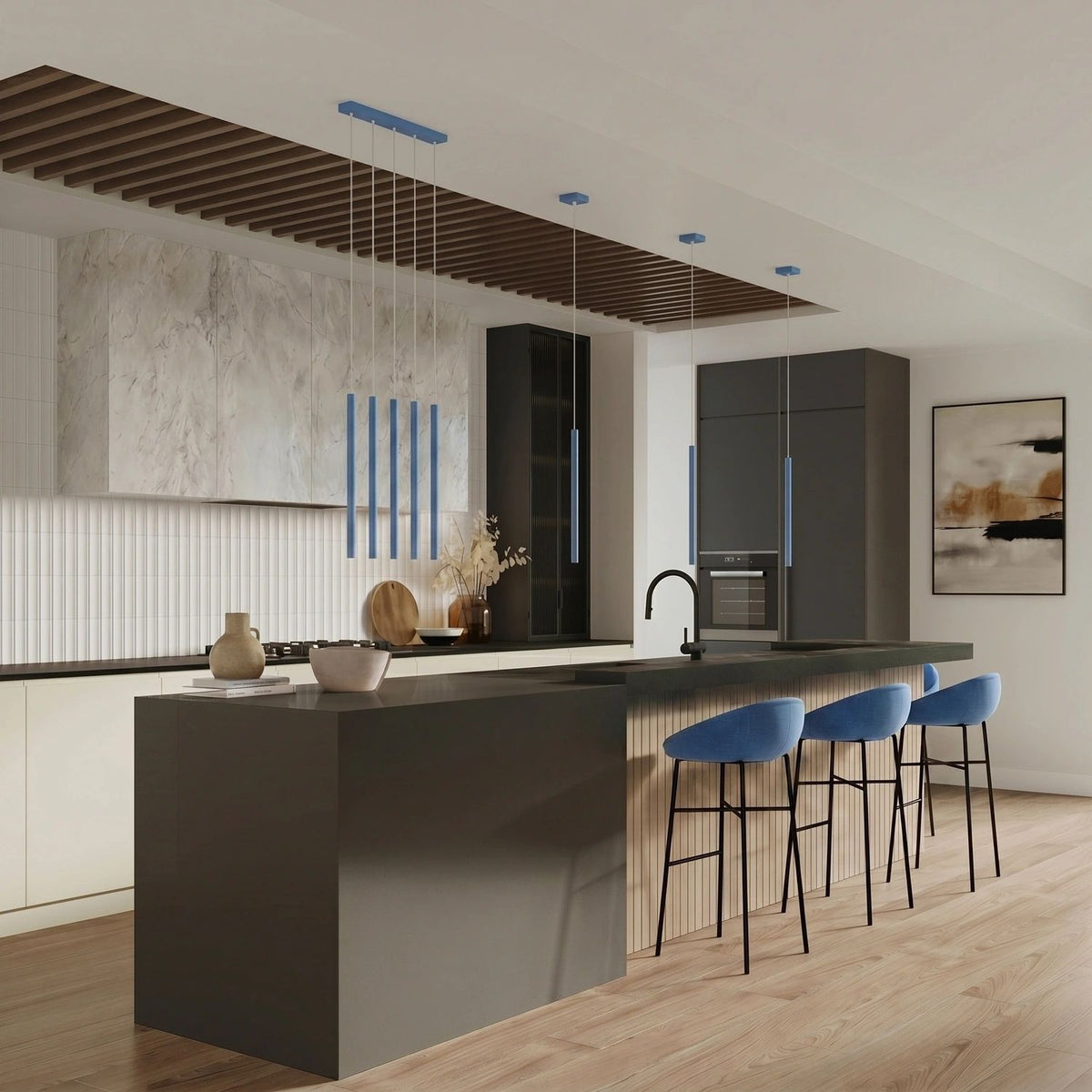 
Design Pendellampe „Pastelo“ 3-flammig - Hellblau
