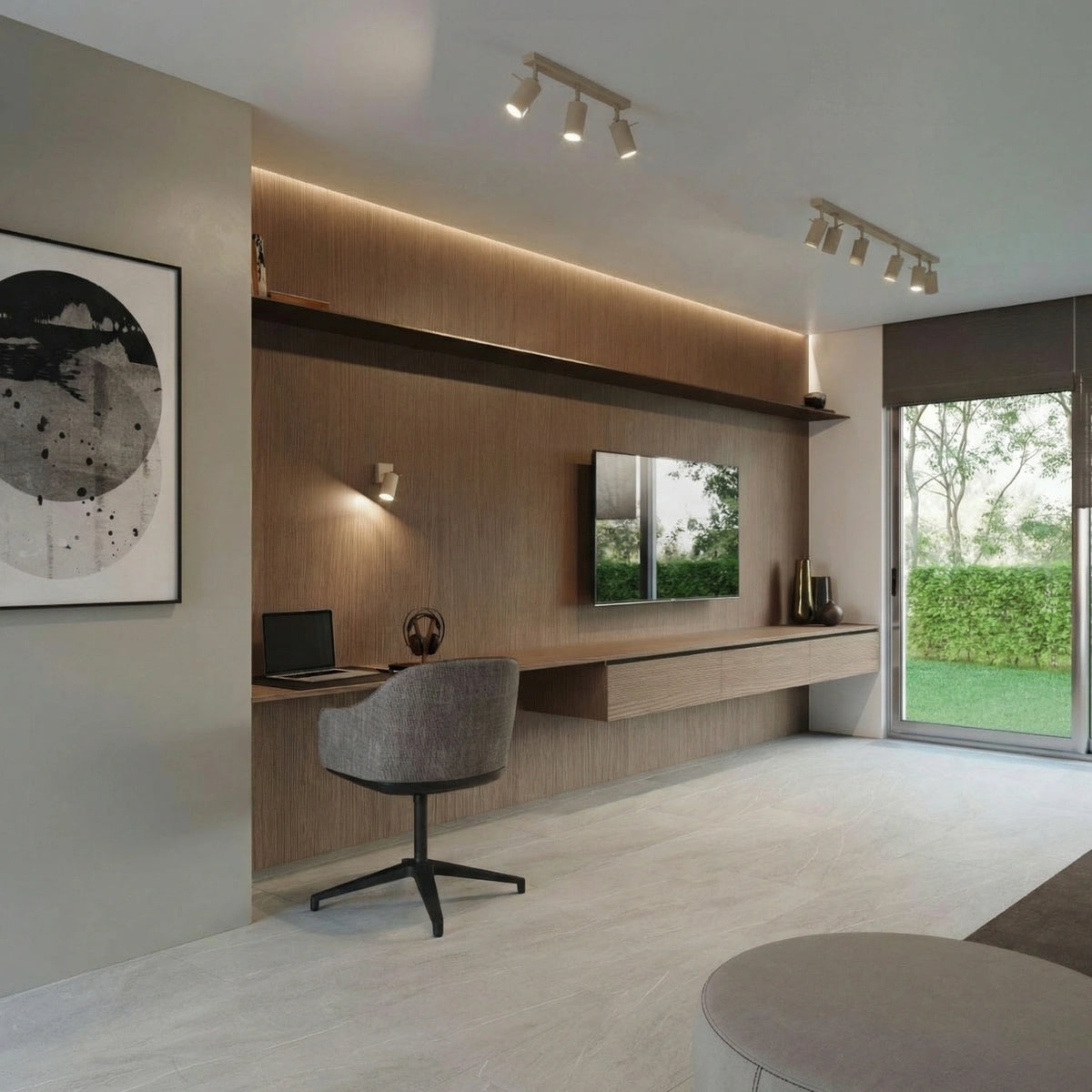 
Design Deckenlampe „Ring“ 4-flammig (linear) - Taupe