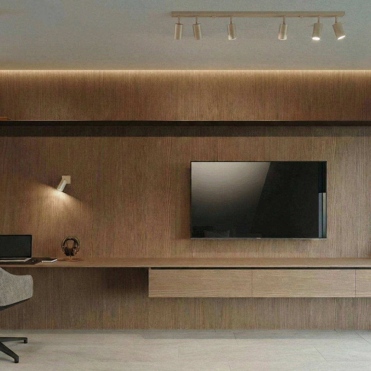 
Plafonnier design « Ring » 6 lumières (linéaire) - Taupe