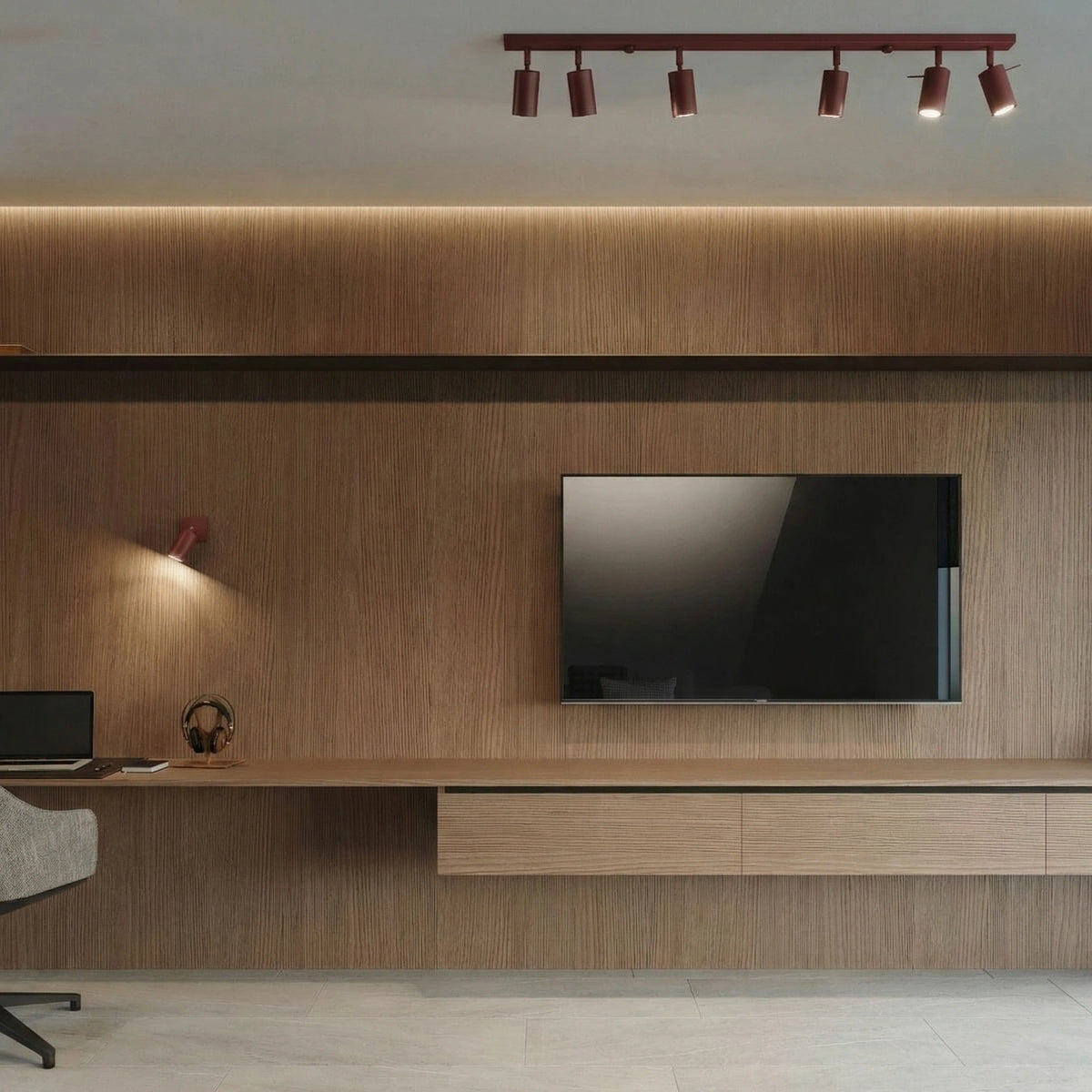 
Design Deckenlampe „Ring“ 3-flammig - Burgundrot