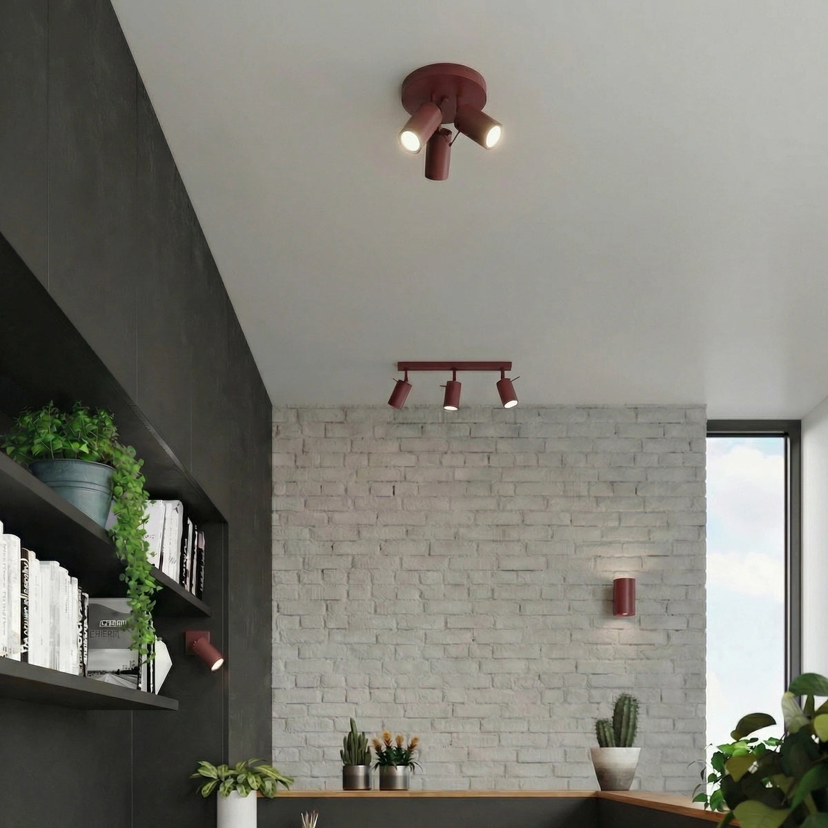 
Runde Design Deckenlampe „Ring“ 3-flammig - Burgundrot