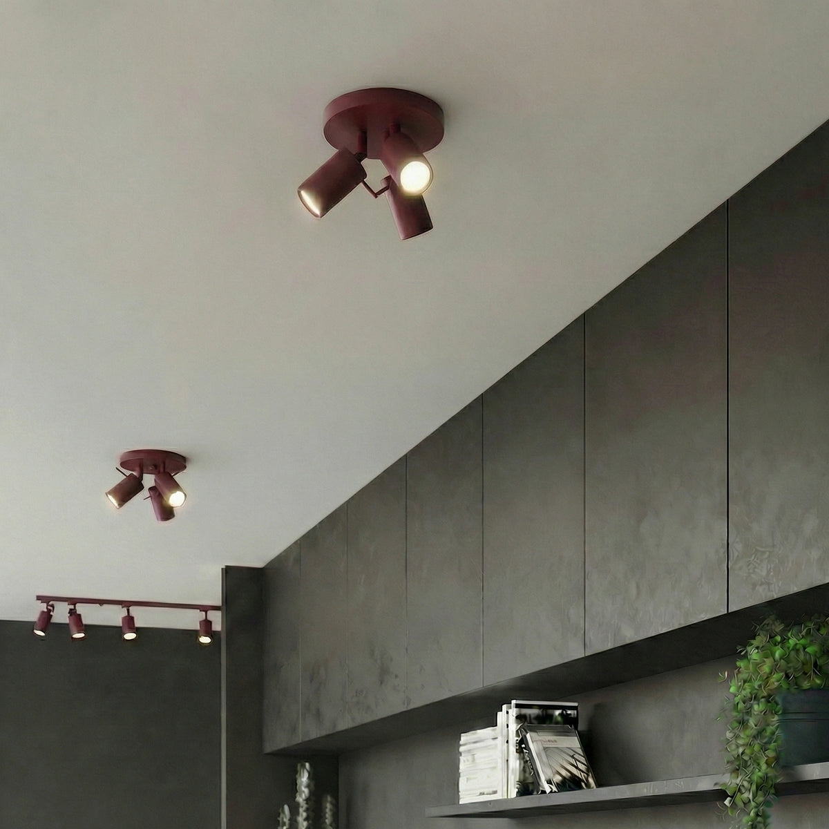 
Runde Design Deckenlampe „Ring“ 3-flammig - Burgundrot