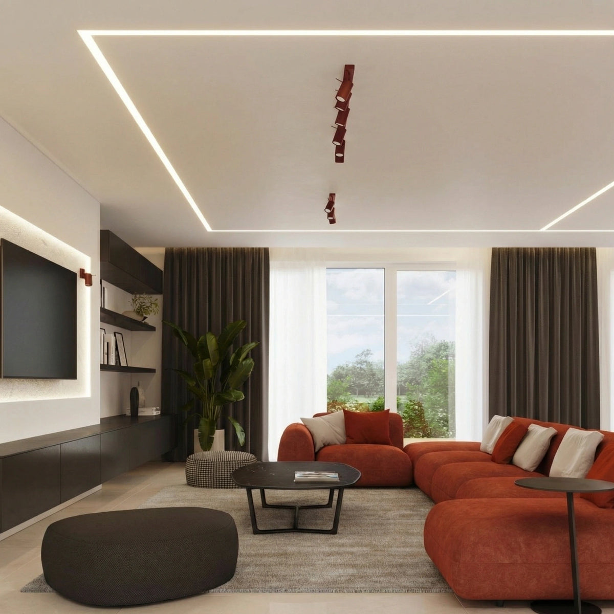 
Design Deckenlampe „Ring“ 6-Flammig (linear) - Burgundrot
